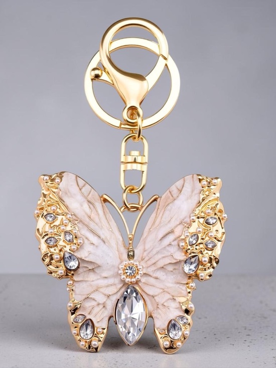 Handbags - Blush Pink Crystal & Pearl Butterfly Bag Charm/Keychain